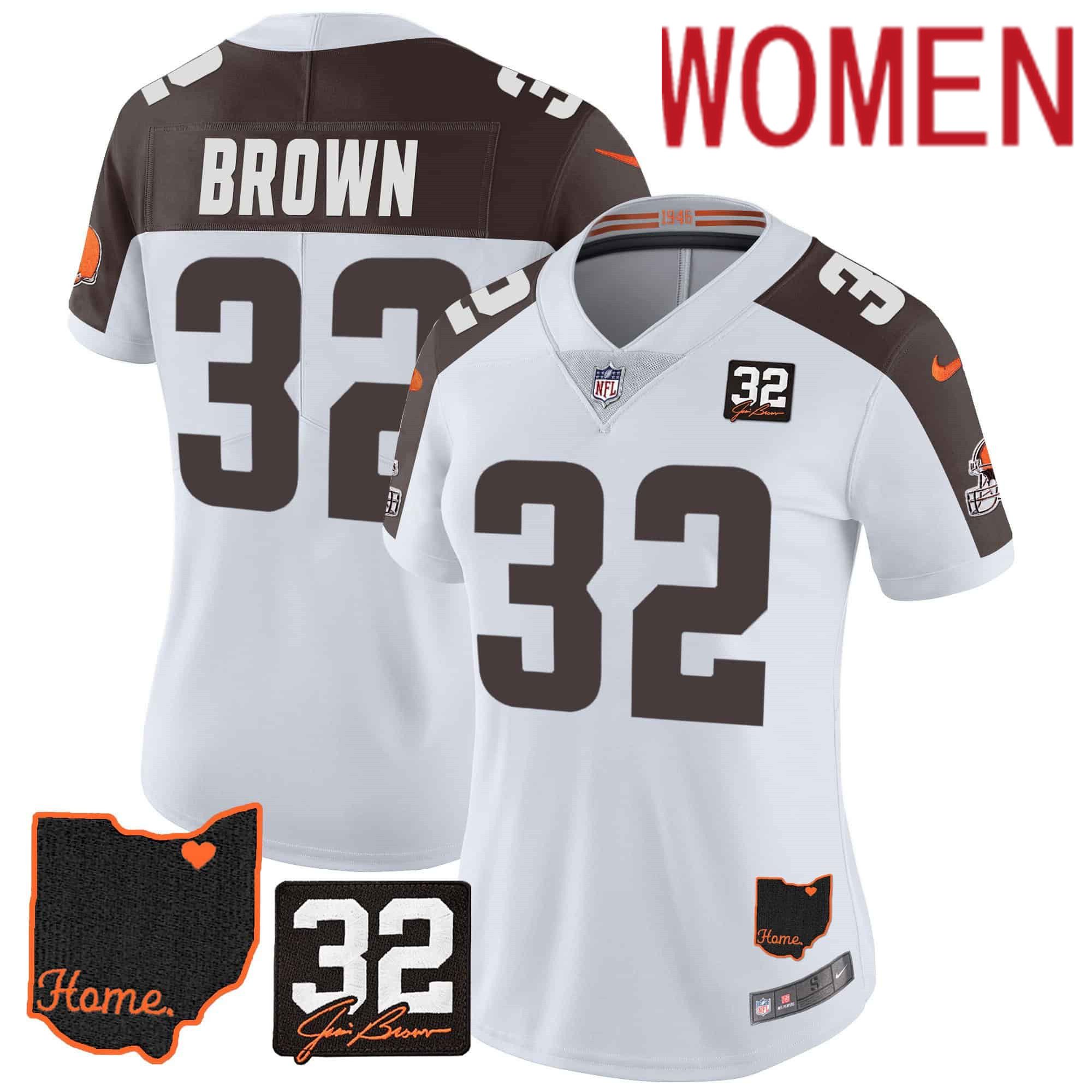 Women Cleveland Browns 32 Brown White Memorial Home Patch 2024 Nike NFL Jersey style 1